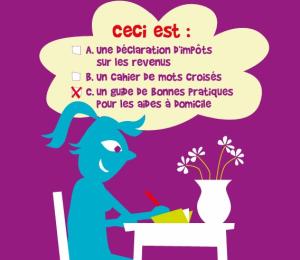 Dessin d'une aide a domicile assise à son bureau